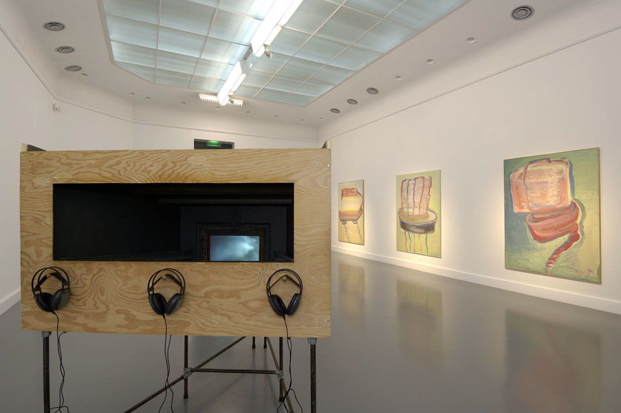 Installation view with artwork by Janet Cardiff and George Bures Miller & Maria Lassnig